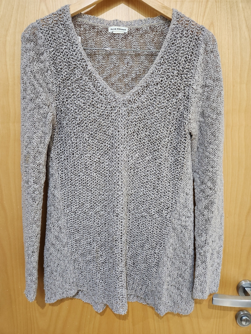 Club Monaco Grey Open-Knit V-Neck Sweater